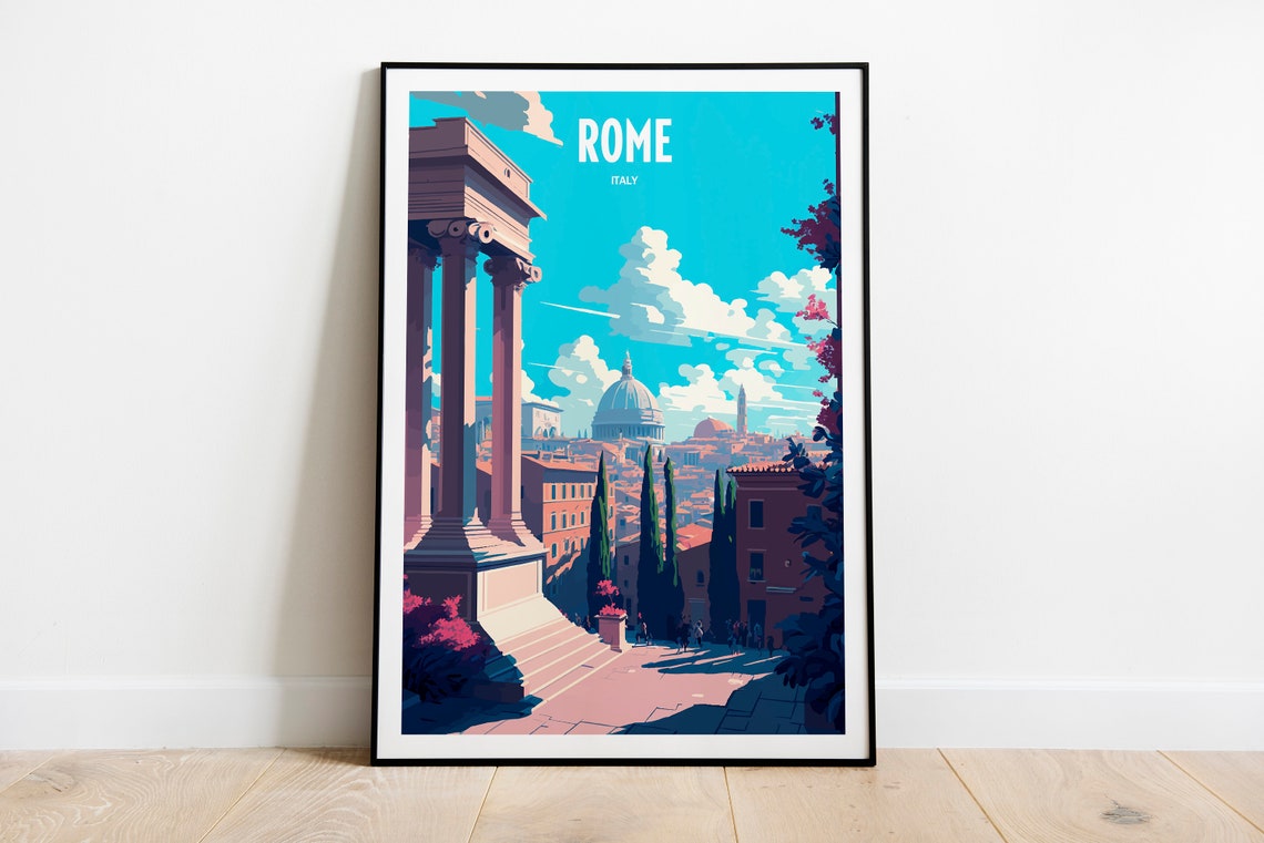 Rome Italy St Peters Dome Historic Landmarks Vintage Travel Poster