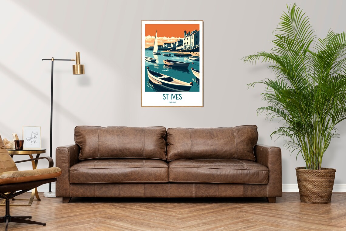 St Ives England Teal Banner Harbor Boats Vintage Travel Art Poster - Image 3