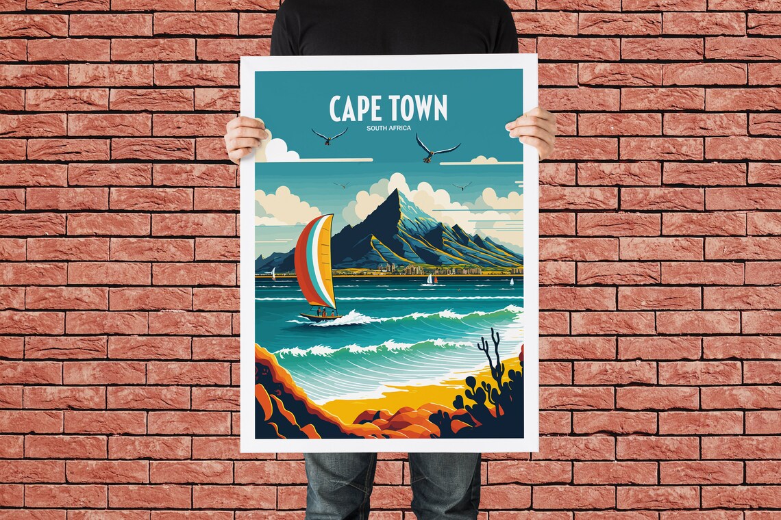 Cape Town South Africa Sailboat Waves Peak Vintage Travel Poster - Image 4