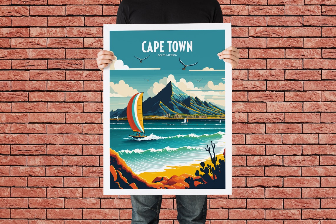 Cape Town South Africa Travel Print South African Travel Art Cape Town Travel Print Cape Town Travel Print Windsurfing Travel Poster - Image 4