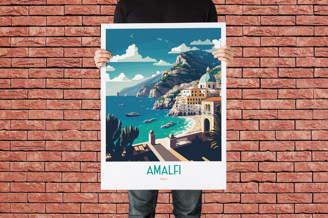 Amalfi Coast Travel Print Italy Coast Travel Poster Amalfi Italy Travel Print Italian Seaside Retro Print Coast Travel Poster - Image 4