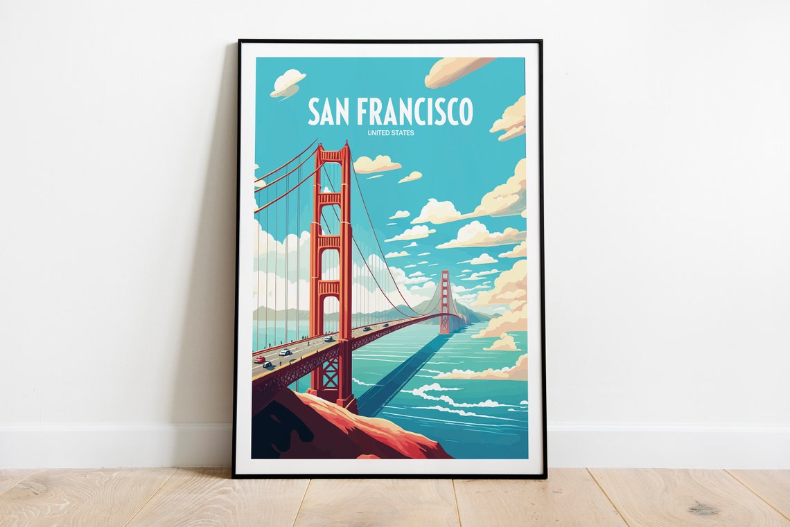 Golden Gate Bridge Travel Print San Francisco Travel Art San Francisco Travel Print Usa Travel Poster Golden Gate Bridge Landmark