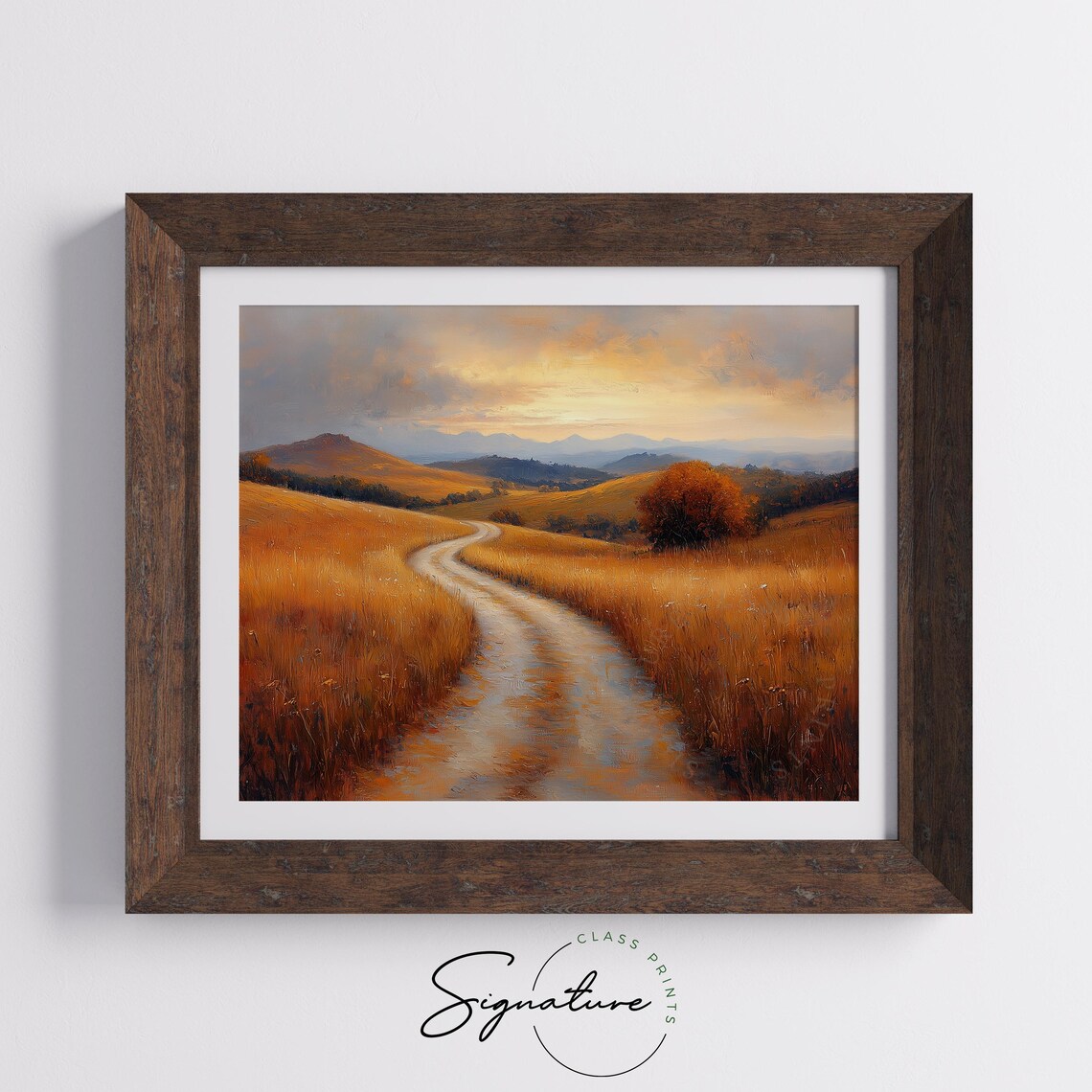 Lonely Autumn Tree On Golden Hills Road Winding To Far Mountains Poster - Image 5