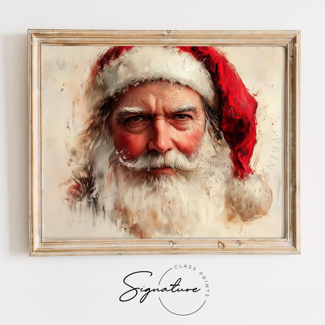 Santa Claus Close Up Face Portrait Red Hat Oil Painting Poster