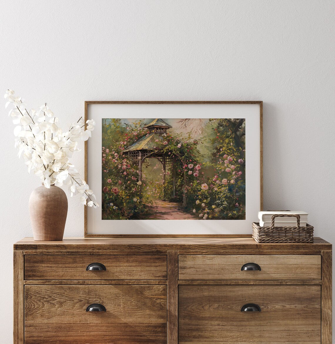 Summer Garden Gazebo Painting, Vintage Rose Decor - Image 3