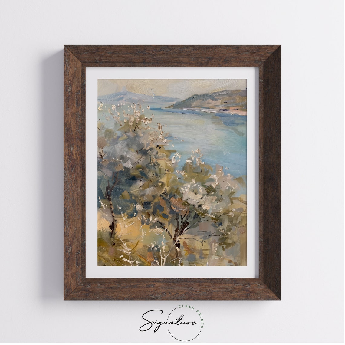 Hillside Olive Grove Overlooking Serene Blue Seascape Poster - Image 4