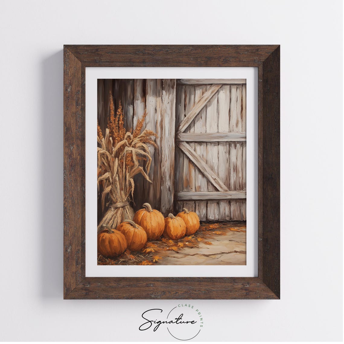 Rustic Barn Door Pumpkins Cornstalks Fall Harvest Scene Poster - Image 4