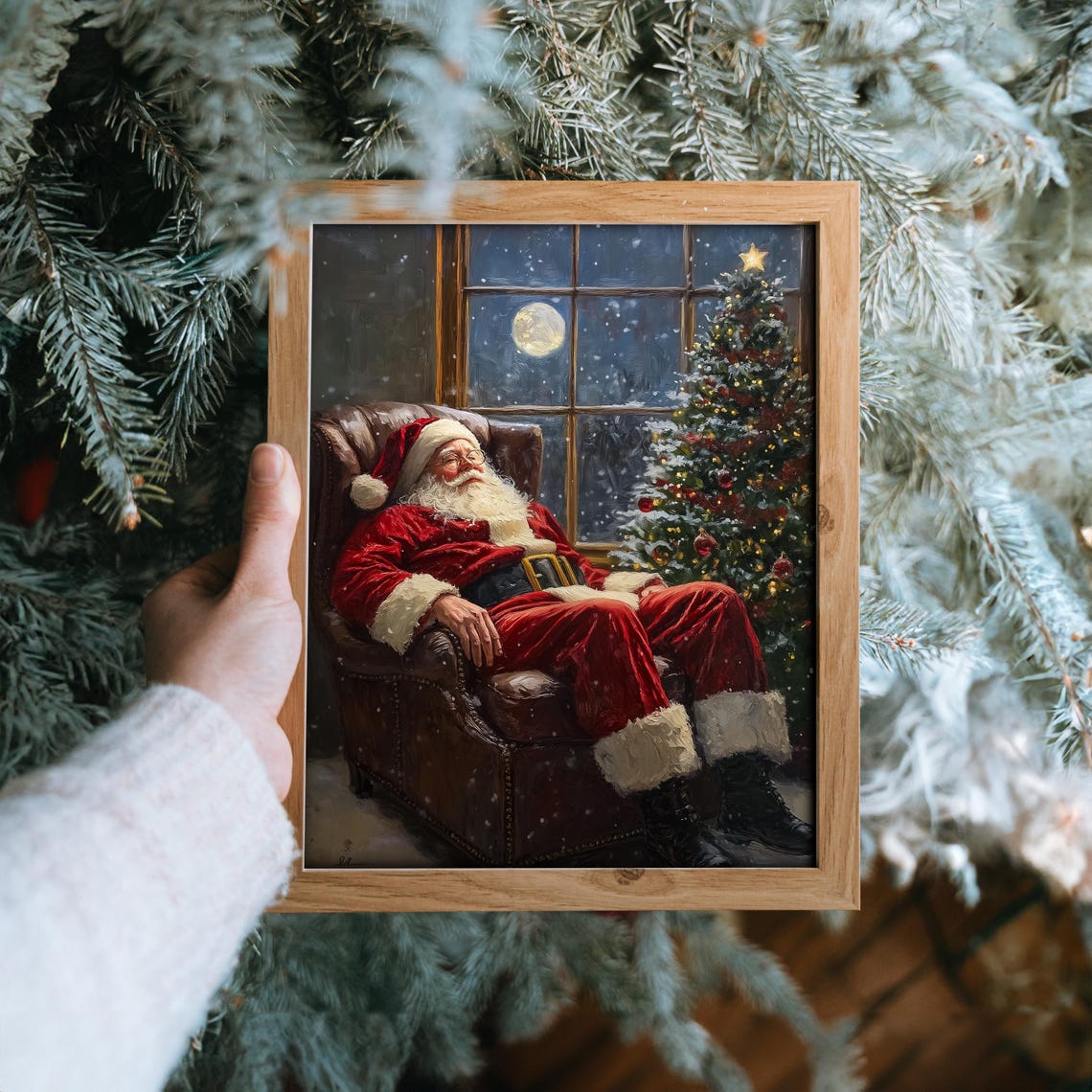 Santa Claus Napping By Moonlit Window And Christmas Tree Poster