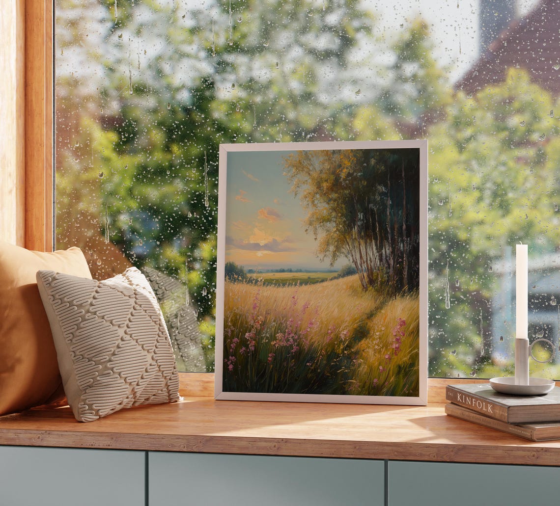 Sunlit Rolling Meadow With Blooming Wildflowers Golden Hour Poster - Image 5