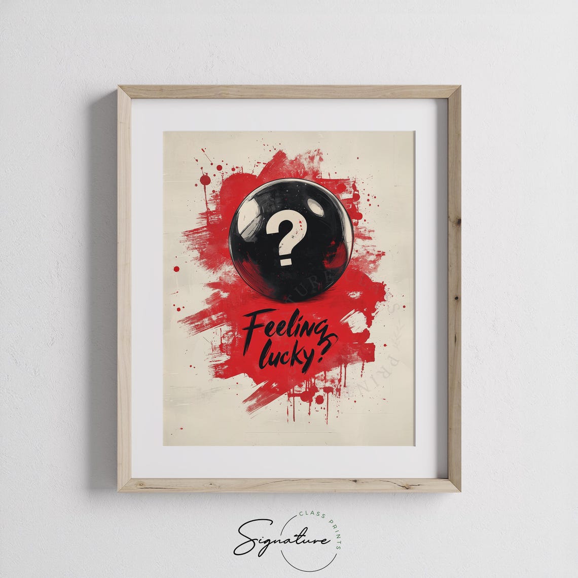 Feeling Lucky 8 Ball Retro Typography Red Paint Splash Wall Art - Image 3