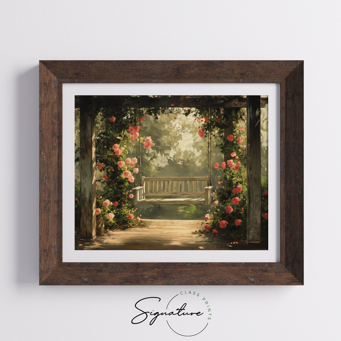 Porch Swing With Climbing Pink Roses Garden Pergola Painting Poster - Image 5