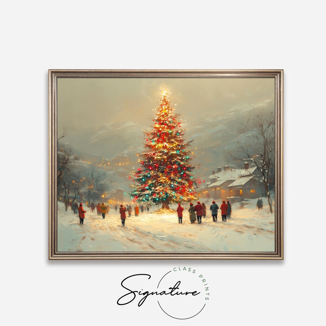 Villagers Gathering Around Glowing Christmas Tree At Dusk Poster - Image 4