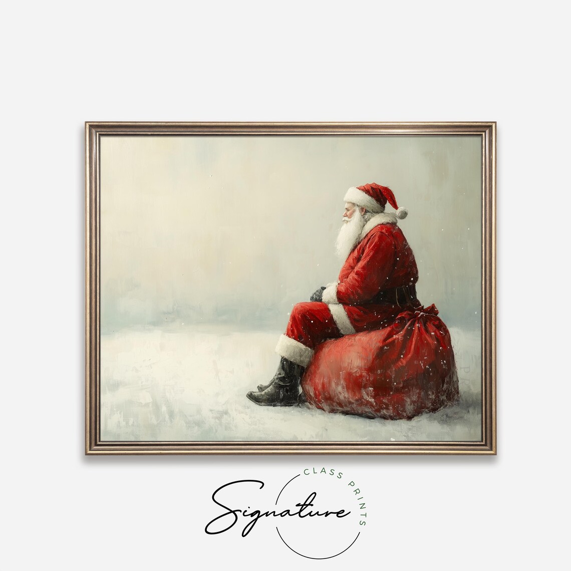Santa Claus Resting on Red Gift Sack in Snow Winter Holiday Poster - Image 4
