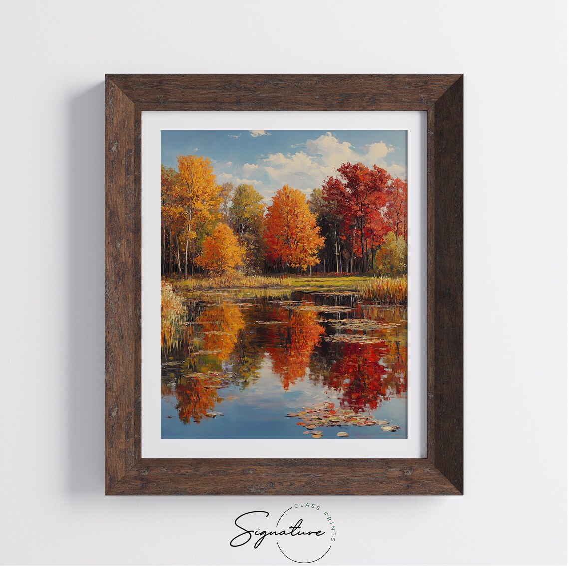 Autumn Lakeside Reflection Vintage Fall Trees Crisp Blue Sky Art Poster - Image 4