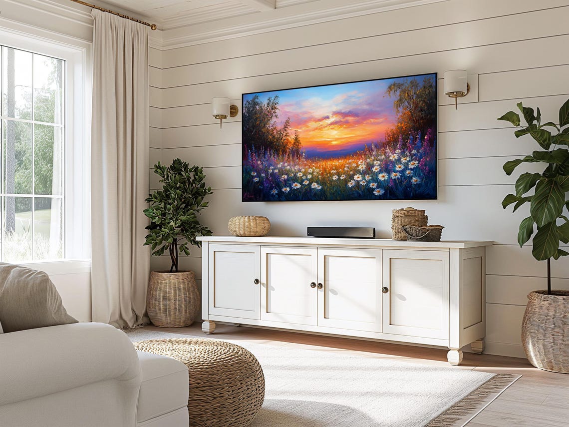 Wildflower Meadow At Golden Sunset Colorful Frame TV Wall Art - Image 5