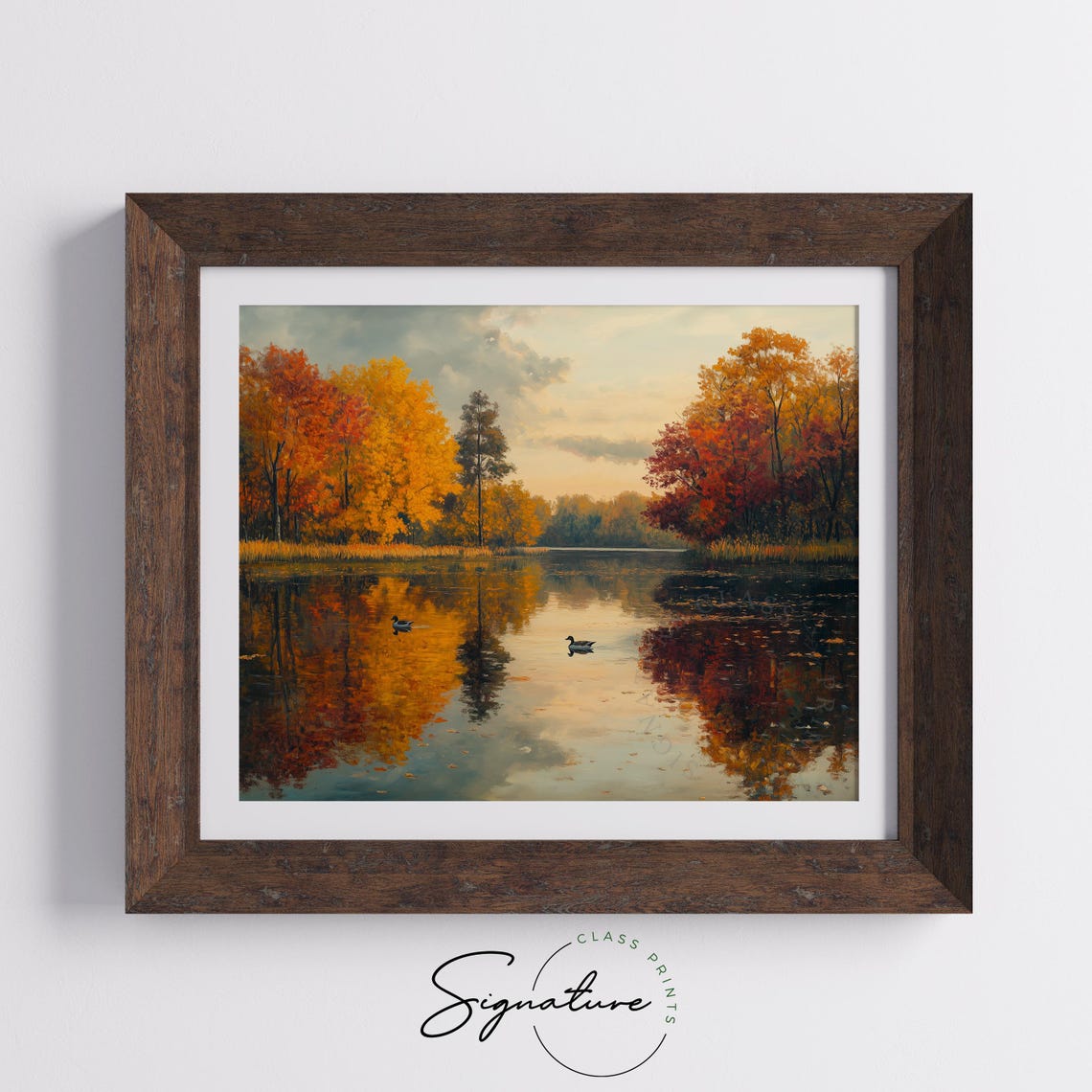 Ducks On Autumn Lake Still Water Fall Reflection Vintage Lake Poster - Image 5