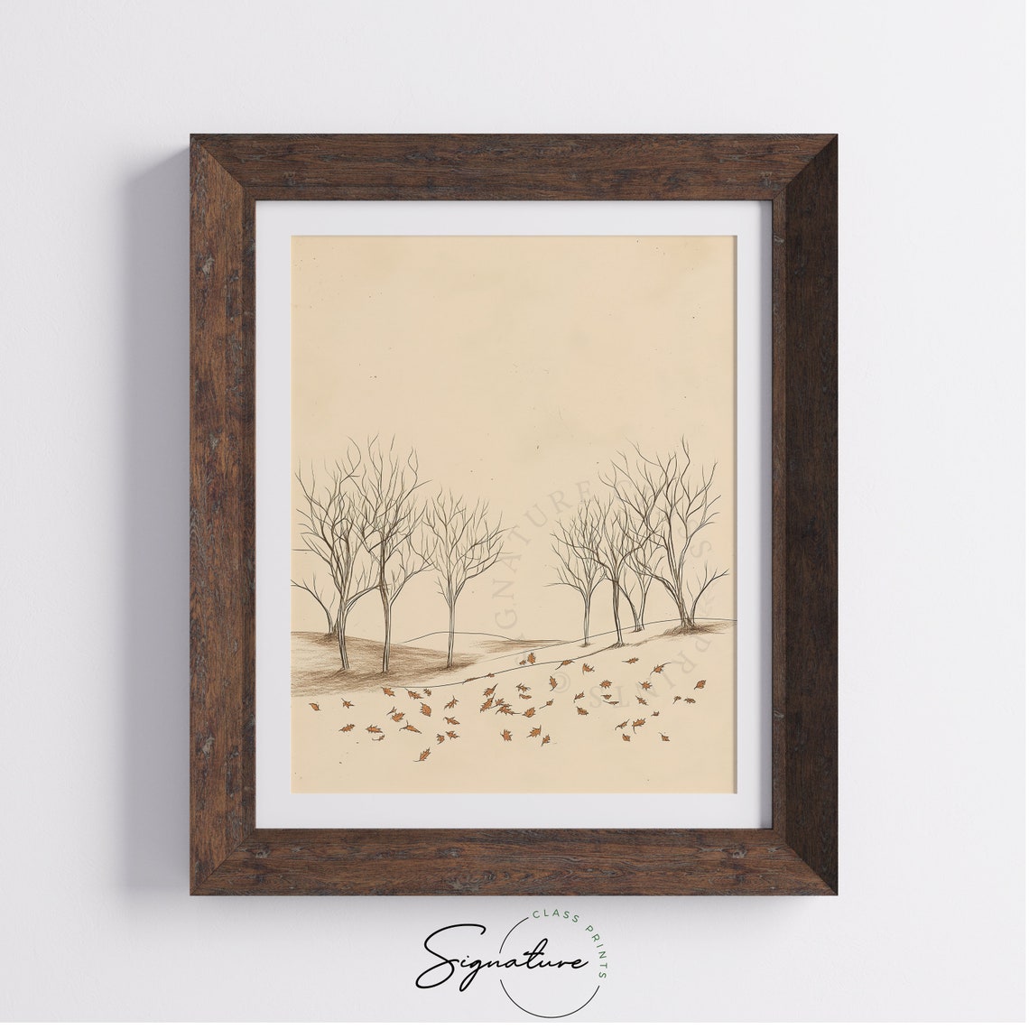 Bare Autumn Trees With Fallen Orange Leaves Monochrome Poster - Image 4