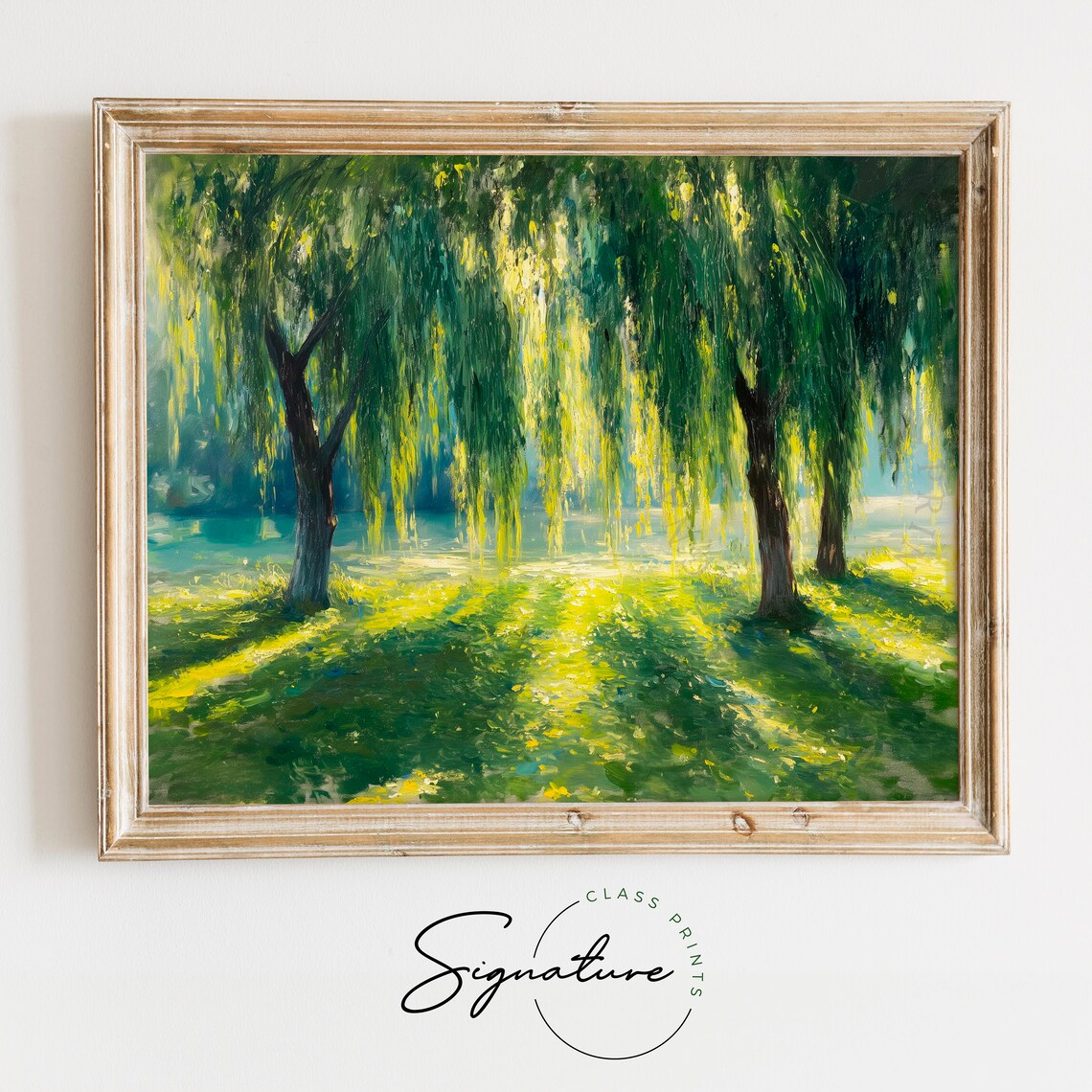 Willow Tree Painting, French Meadow Landscape Art