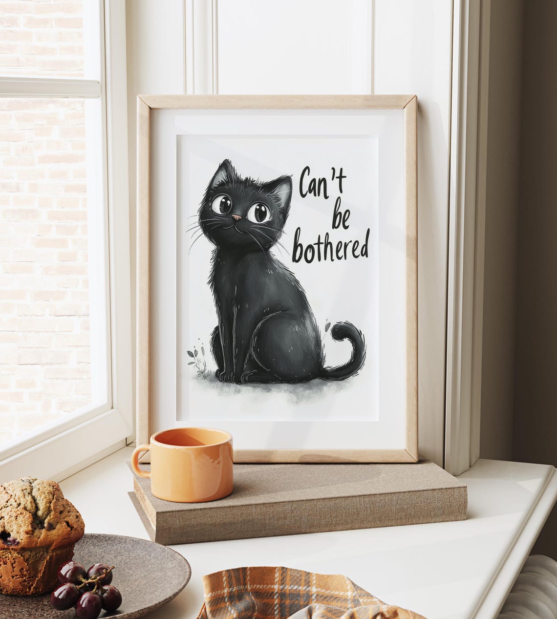 Can Not Be Bothered Sassy Black Cat Big Eyes Cute Quote Wall Art - Image 6