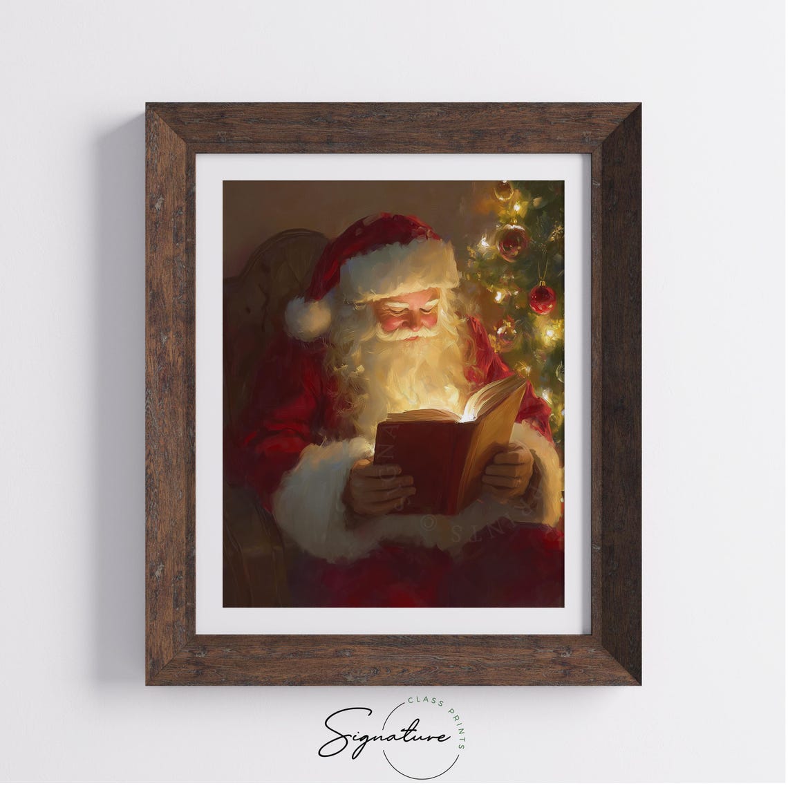 Santa Claus Reading Glowing Book Christmas Tree Painting Poster - Image 5