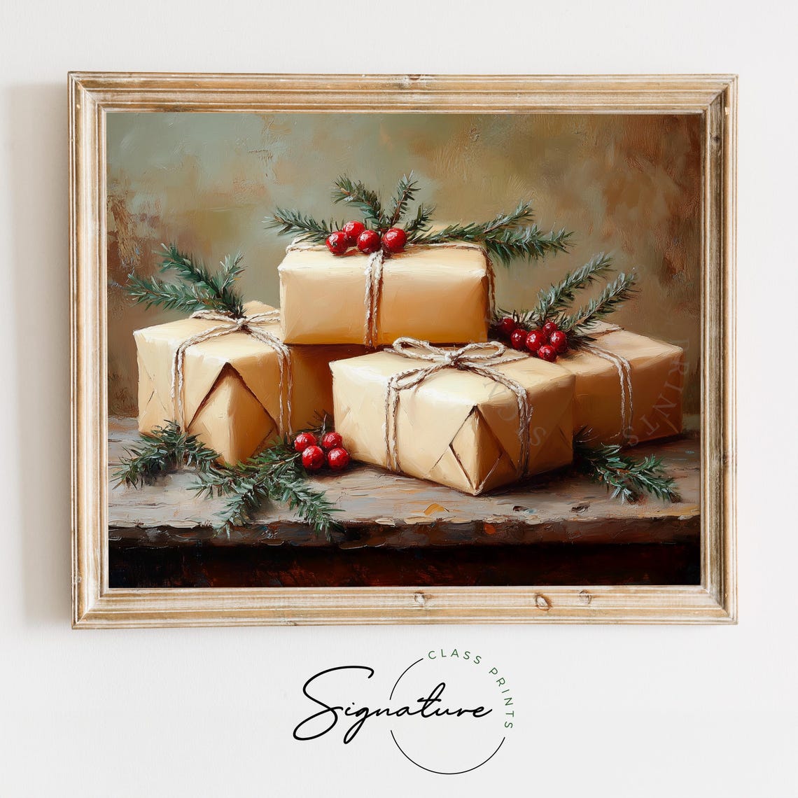 Christmas Gifts Kraft Paper Wrapped Presents Holiday Painting Poster - Image 2