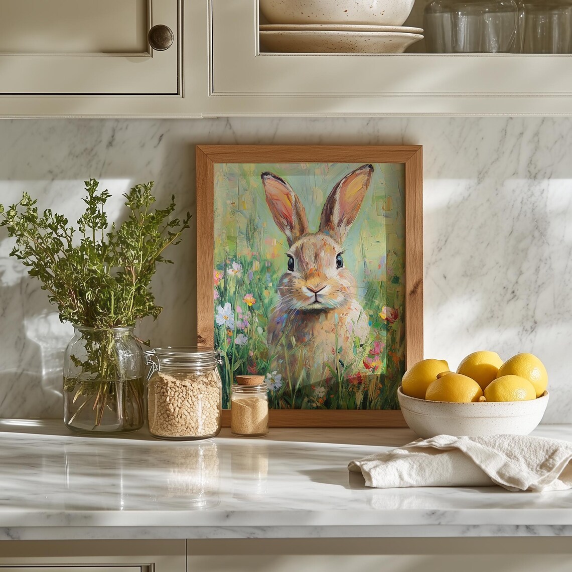 Spring Bunny In Wildflower Field Easter Rabbit Animal Painting Print - Image 5