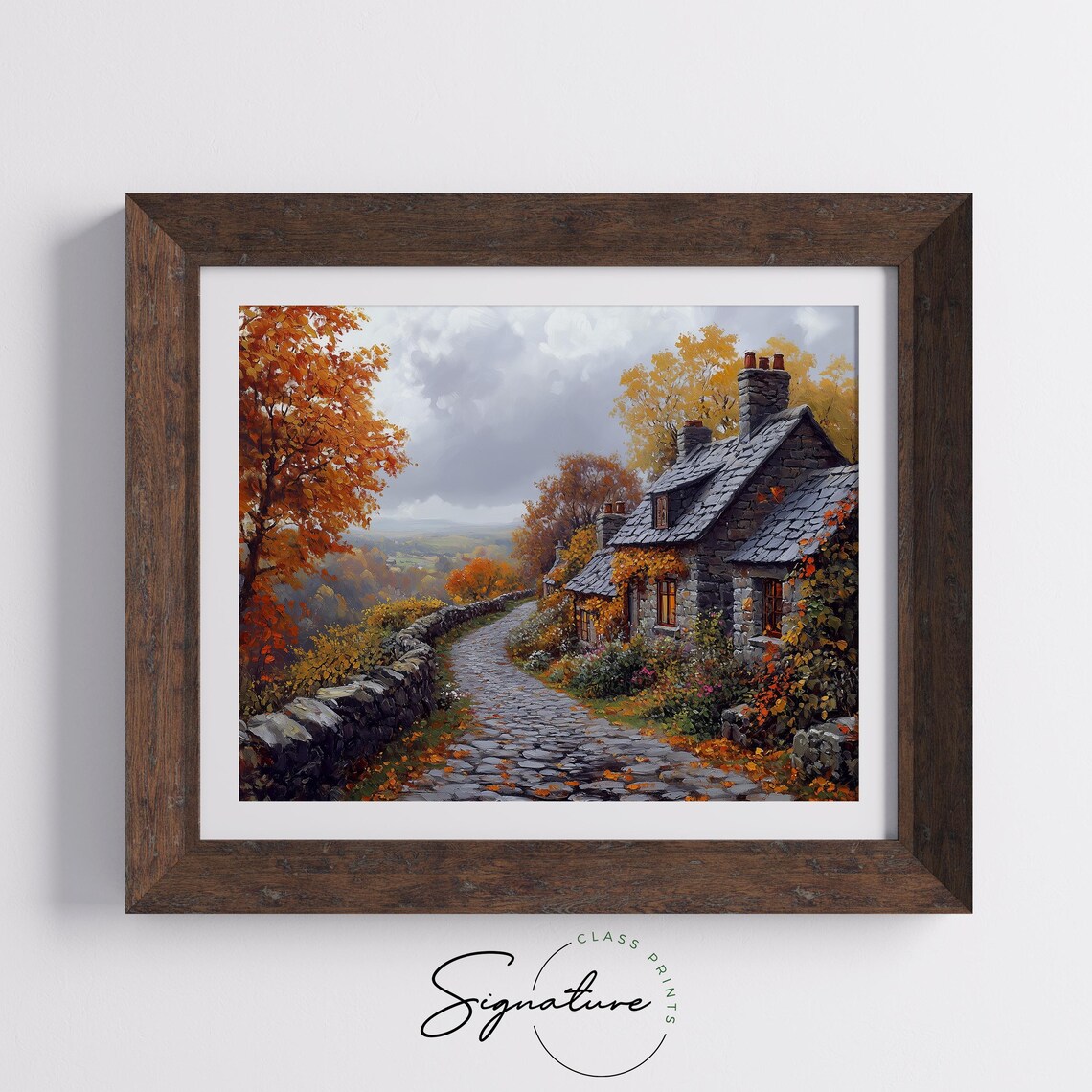 Autumn Stone Cottage Painting Cobblestone Path Fall Foliage Decor Poster - Image 5