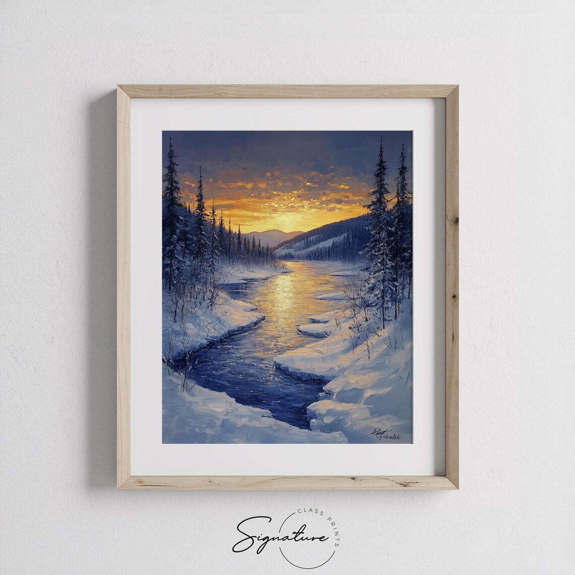 Golden Winter Lake In Snowy Pine Valley At Sunset Christmas Poster - Image 2