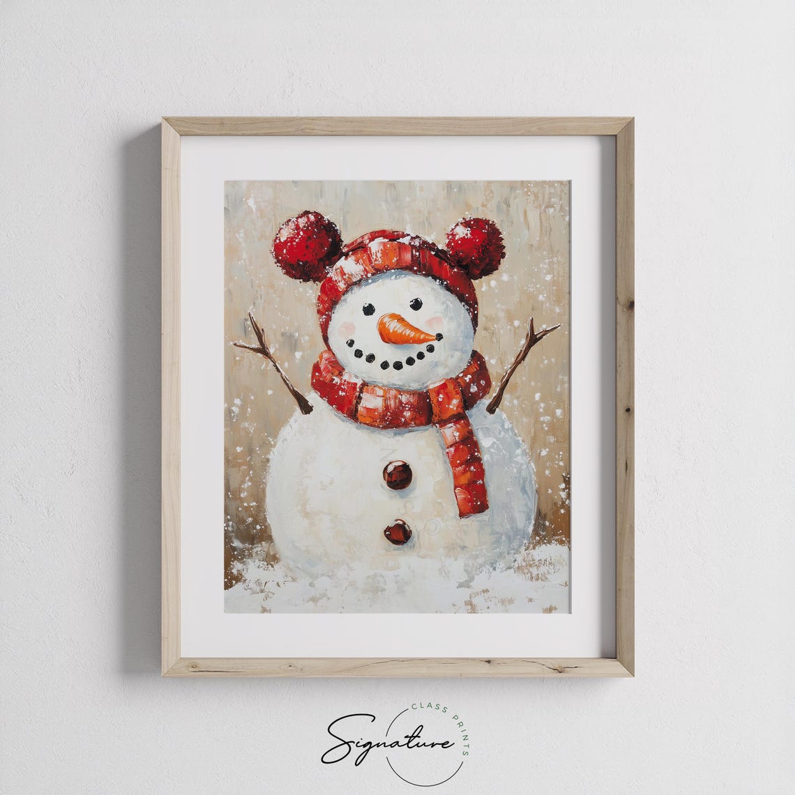 Cheerful Snowman With Red Pom Hat And Scarf Vintage Holiday Poster - Image 2