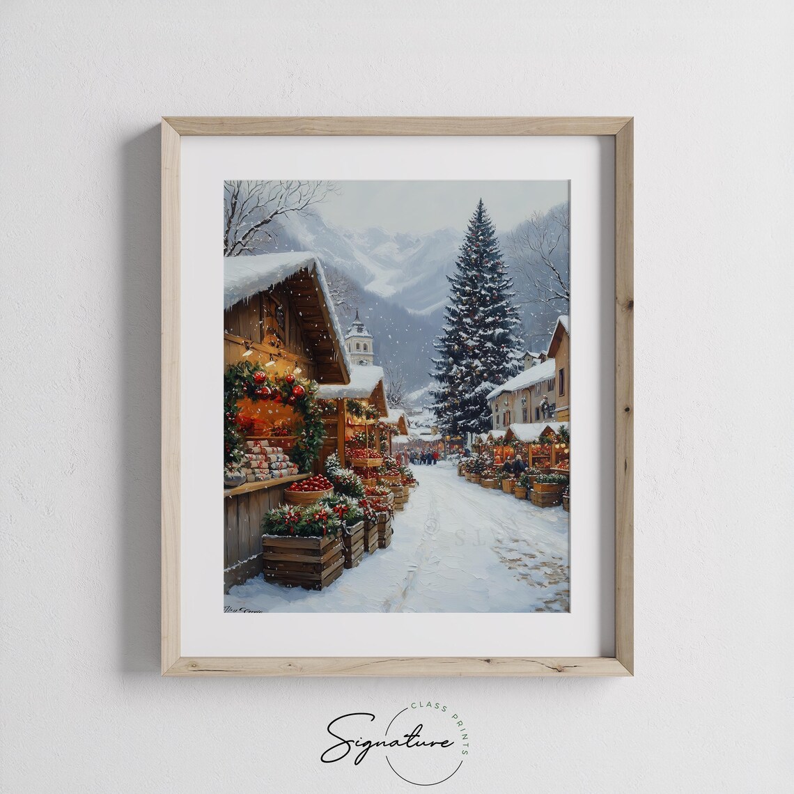 Alpine Christmas Market with Church Tree and Wooden Stalls Poster - Image 2