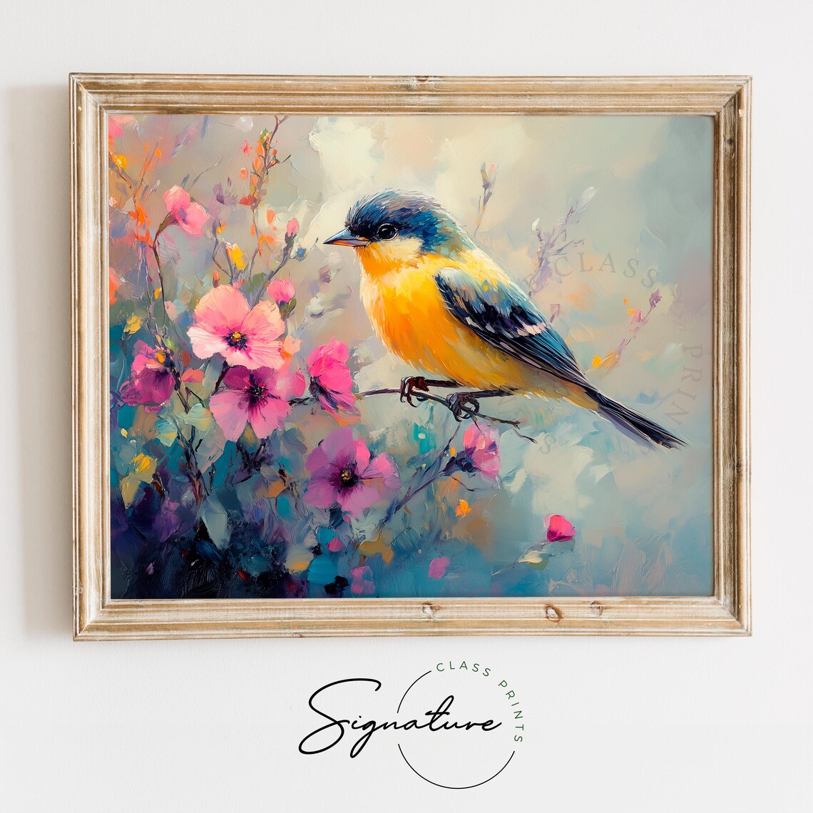 Sparrow Among Dew-Kissed Petals, Cottagecore Art Print