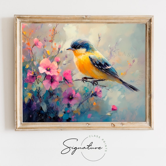 Sparrow Among Dew-Kissed Petals, Cottagecore Art Print