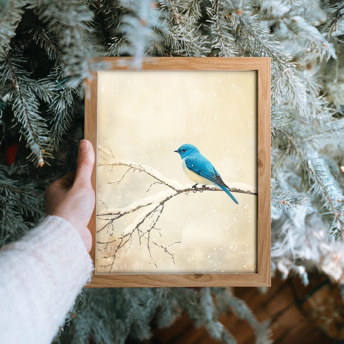 Bluebird Perched on a Snow Covered Branch Winter Bird Poster - Image 6