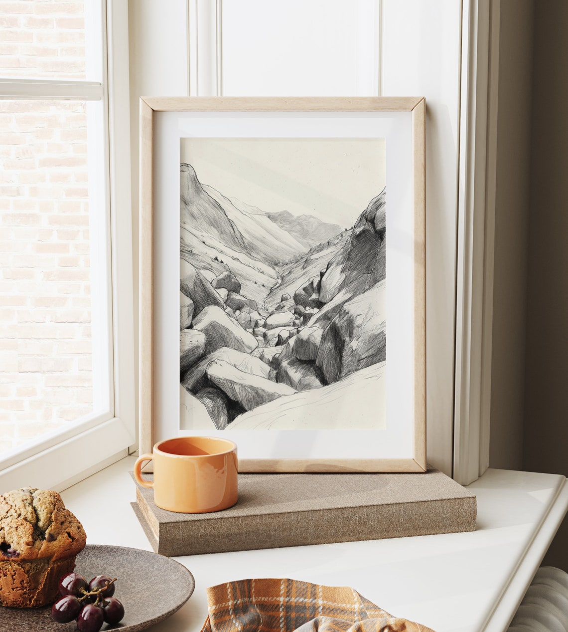High Mountain Pass Boulder Field Rugged Charcoal Sketch Art Poster - Image 6