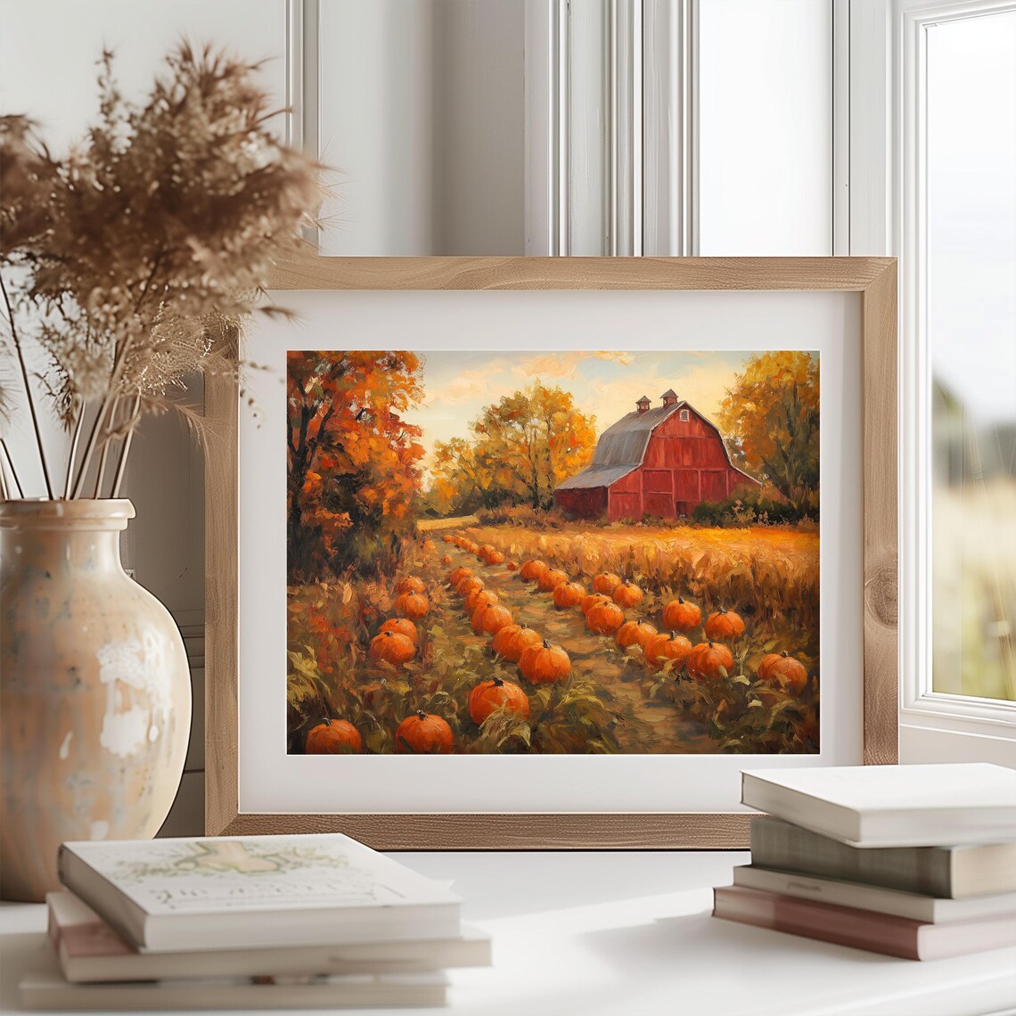 Red Barn Pumpkin Patch Painting Autumn Harvest Rustic Fall Decor Poster - Image 2
