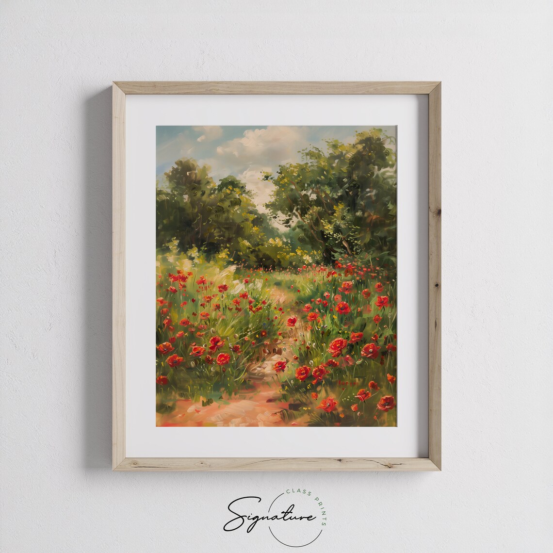 Bright Red Poppy Field Woodland Path Summer Wildflower Trail Poster - Image 3