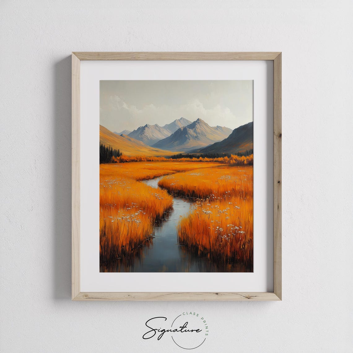 Winding Stream Through Orange Marsh Toward Gray Mountain Peaks Poster - Image 3