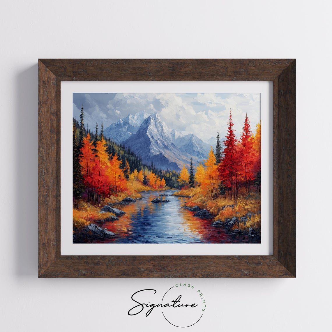Autumn River Snowy Peak Fall Reflection Mountain Landscape Wall Art - Image 5