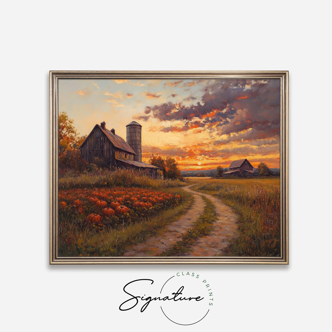 Vintage Autumn Farm Pumpkin Patch and Barn Art Print - Image 4
