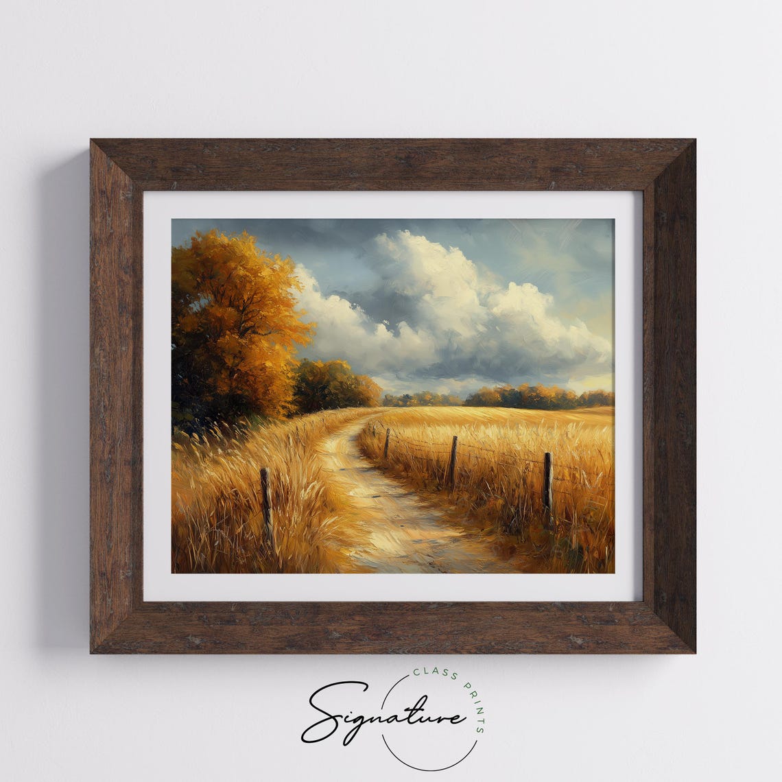 Country Lane Through Golden Wheat Field Rustic Autumn Landscape Poster - Image 5