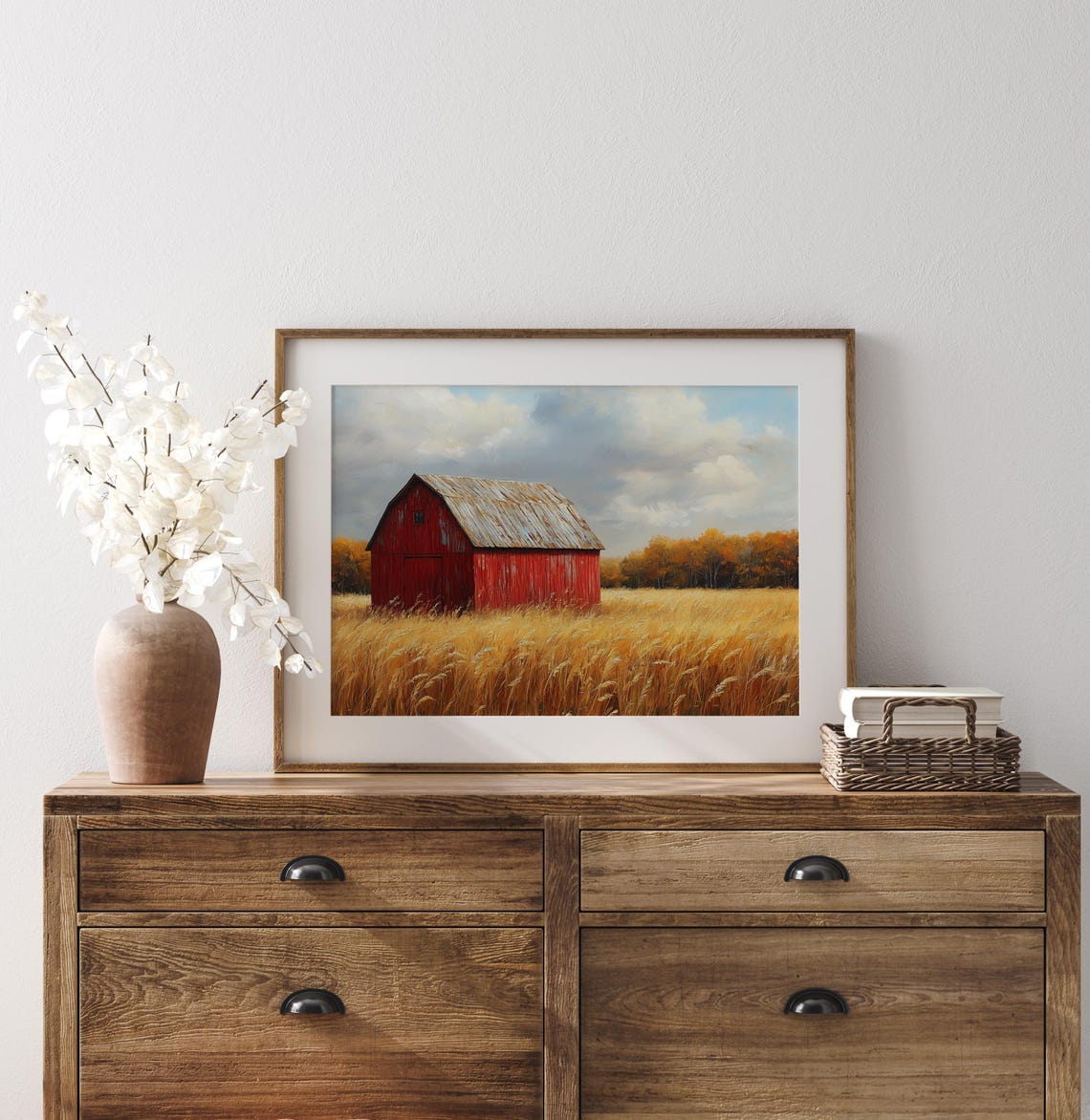 Weathered Red Barn Golden Field Autumn Farm Rustic Fall Wall Art - Image 3