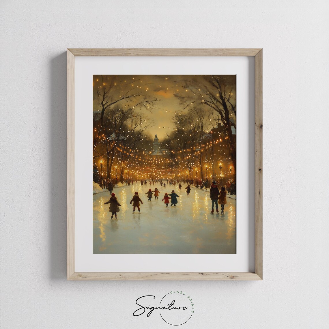 Ice Skating Children Under Christmas Lights, Vintage Print - Image 2