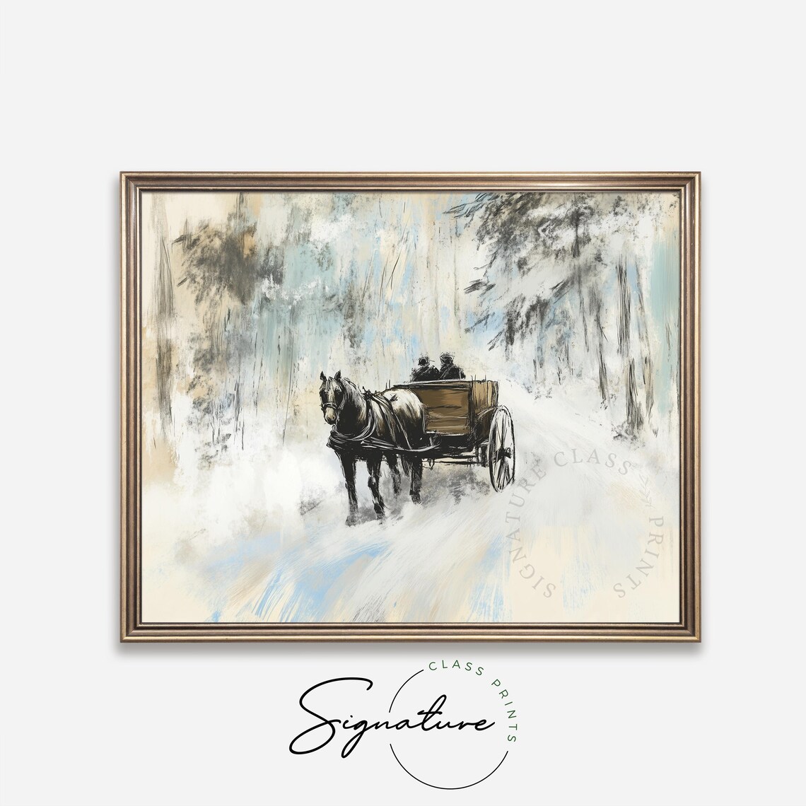 Horse Drawn Wagon Traveling Through Snowy Winter Woods Poster - Image 4