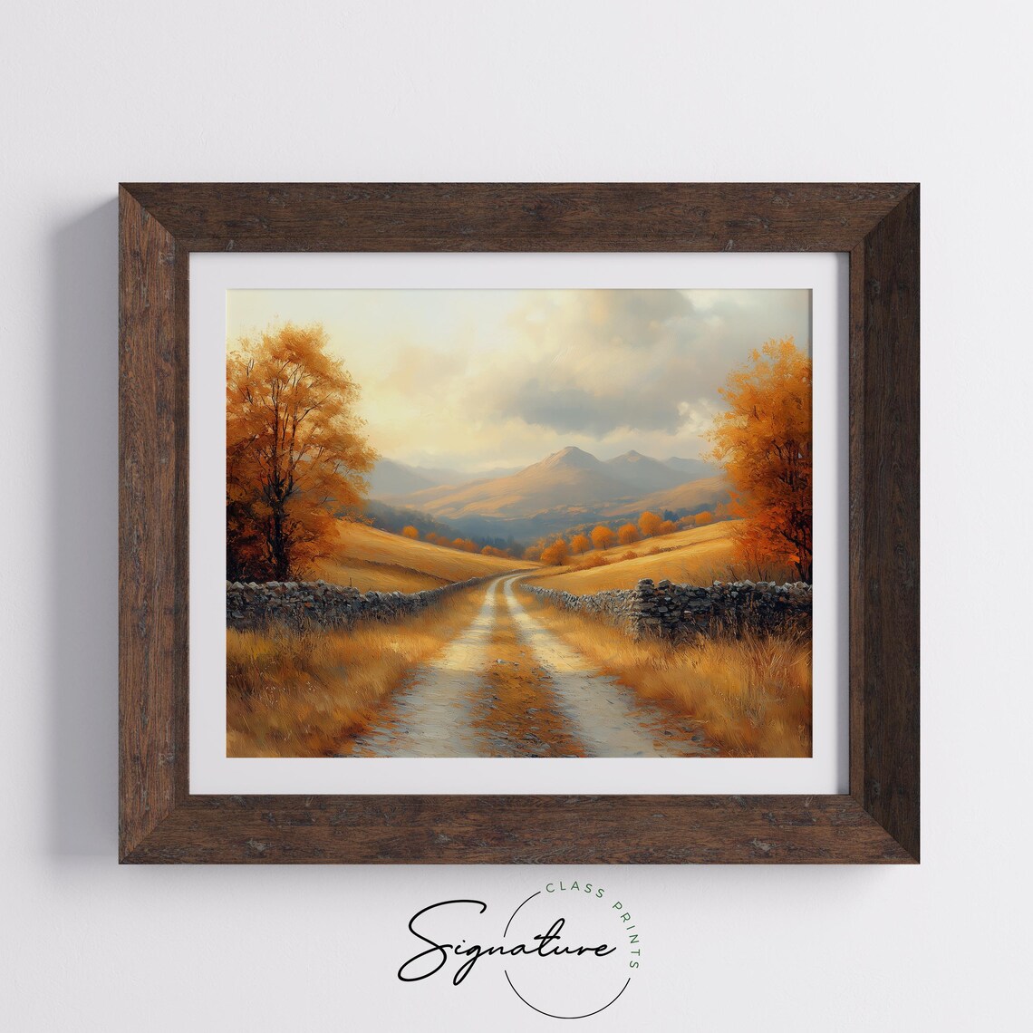 Autumn Country Road With Stone Walls Leading to Golden Mountains Wall Art - Image 5
