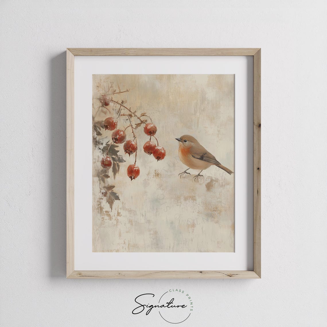 Robin with Red Rose Hip Berries Vintage Winter Bird Scene Poster - Image 2