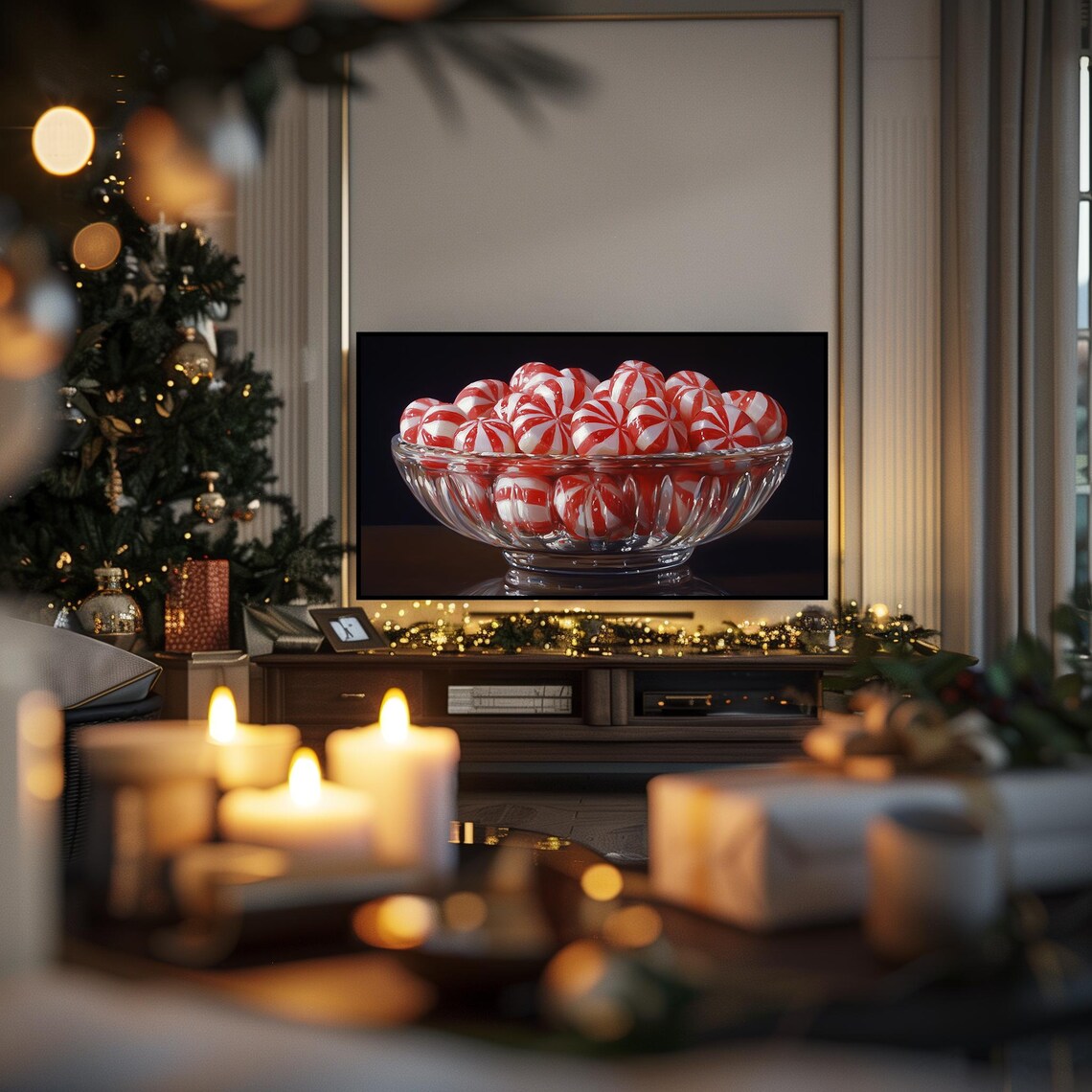 Glass Peppermint Candy Bowl Red White Swirl Holiday Sweets Poster - Image 6