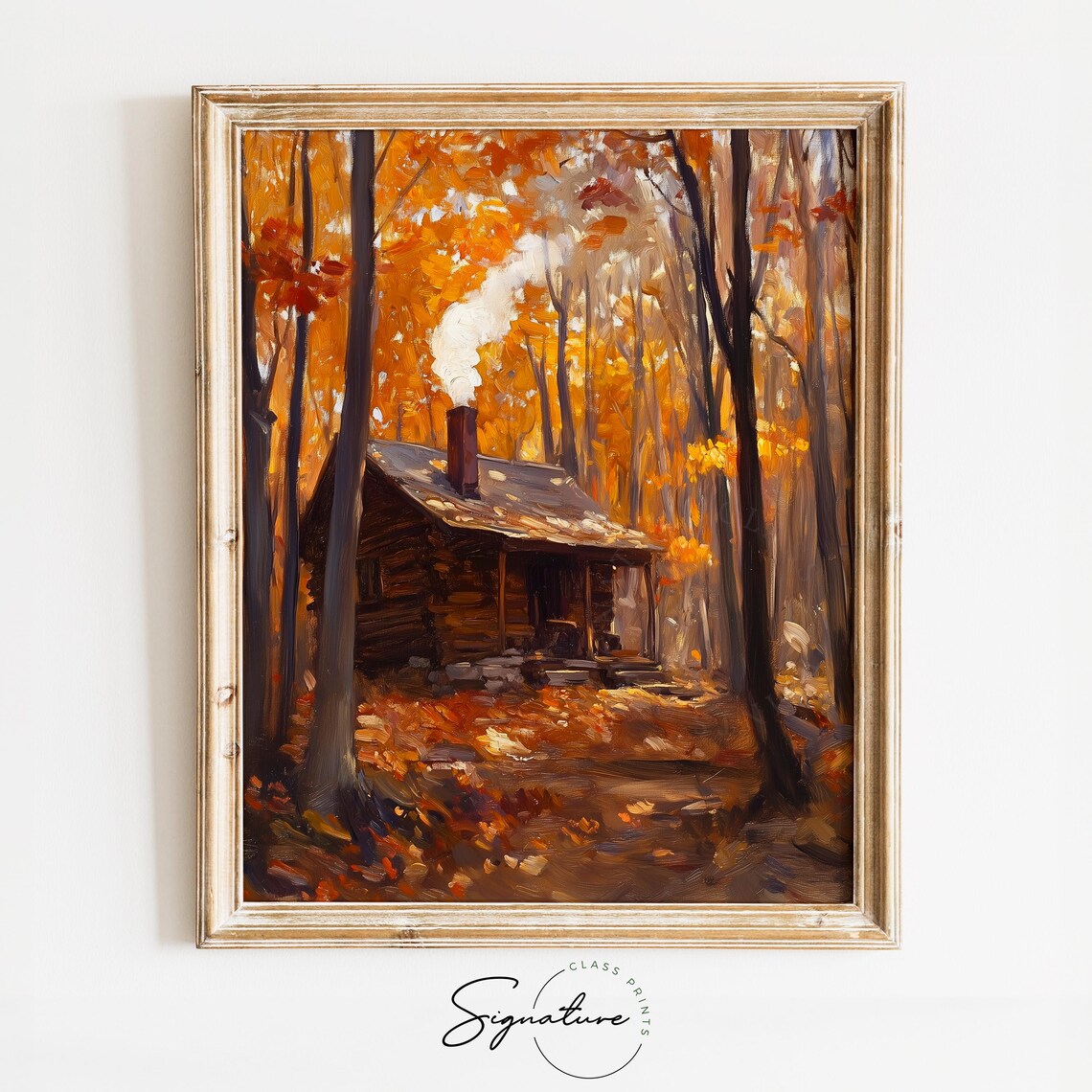 Smoky Chimney Log Cabin Autumn Forest Woodland Retreat Poster