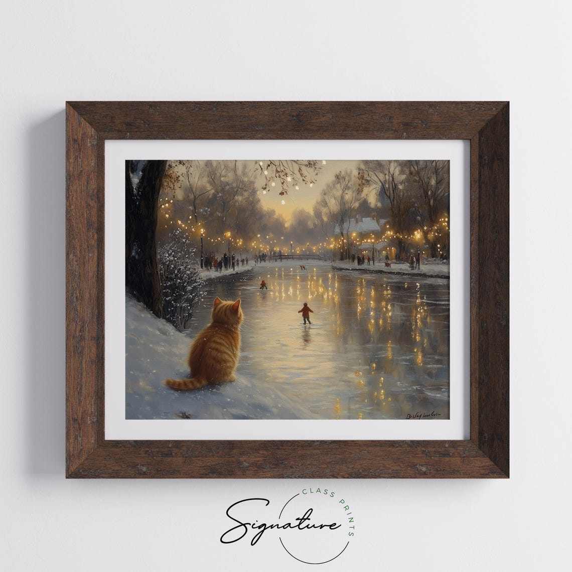 Orange Cat Watching Children Ice Skate On A Moonlit Pond Poster - Image 5