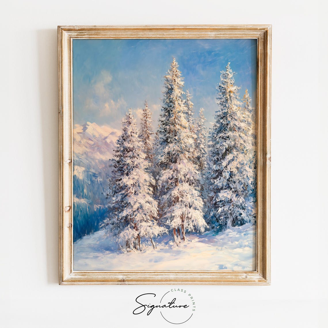 Bright Snowy Cedar Cluster On Winter Hillside Rustic Art Poster