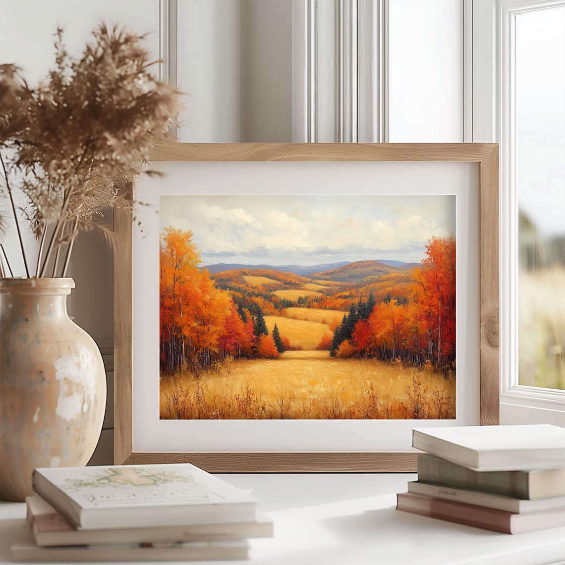 Golden Meadow Valley Ringed by Autumn Forest and Peaks Poster - Image 2